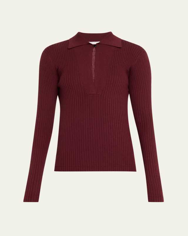 Merino Wool Single-Button Polo Shirt